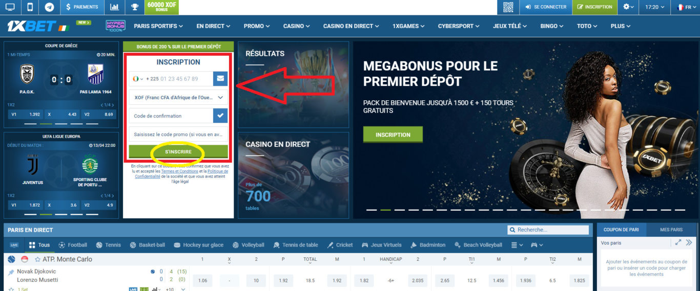 Étapes clés pour une connexion réussie sur 1xBet: Création d'un compte utilisateur