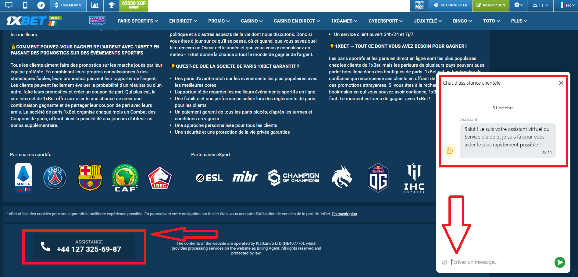 1xBet Support client et services d'assistance